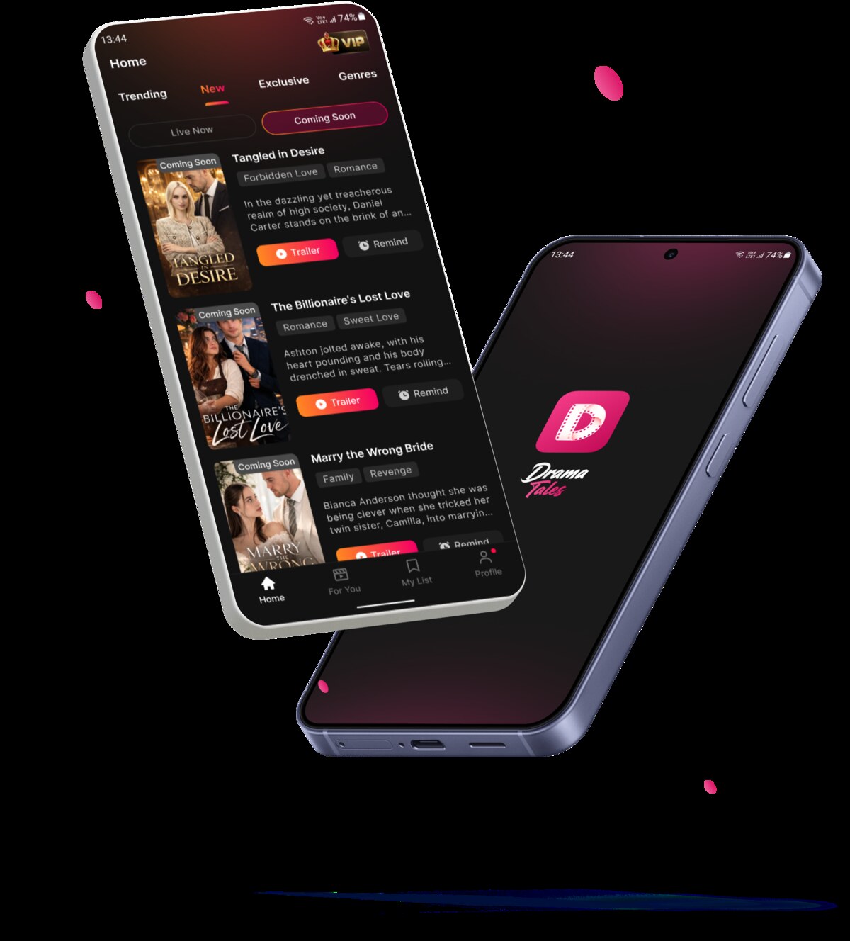 DramaTales app on two phones